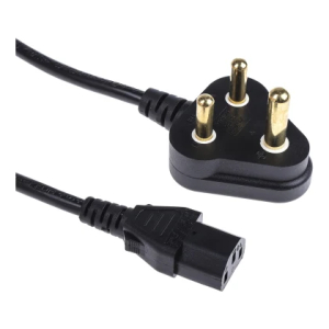 Australian three-pin power plug connected to an IEC C13 female inlet, showing a two-piece power adapter cable