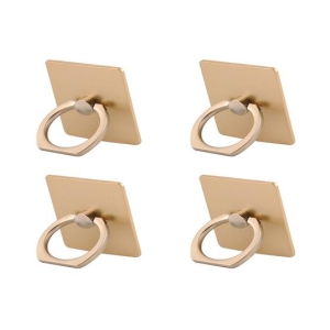 Four gold tablets with wooden ring stands attached to the back, arranged in a 2x2 grid on a white background.