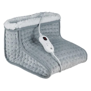 PHP010 - Computech-Solutions Gray quilted electric heated boot with white fleece lining and handheld control on top.