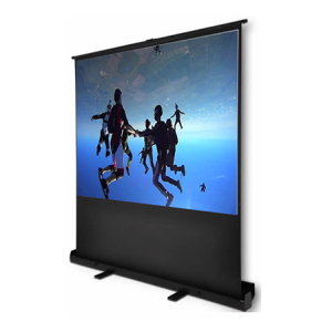 Portable projector/screen displaying an image of several skydivers midair above a blue sky.
