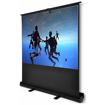 PLW120 - Computech-Solutions Portable projector/screen displaying an image of several skydivers midair above a blue sky.