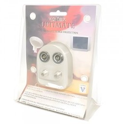PS-10-VT-DSTV - Computech-Solutions White security device with two circular dials displayed in clear plastic packaging.