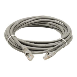 Coiled gray Ethernet patch cable with two RJ-45 connectors