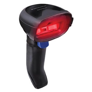 QD2220-BKK1S - Computech-Solutions Handheld barcode scanner with red scanning light and dark handle, blue trigger.