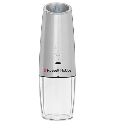 RHRGM01 - Computech-Solutions Electric spice grinder (pepper mill) by Russell Hobbs with a transparent bottom chamber and a power button.