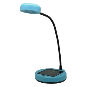 SL-5501ABU - Computech-Solutions Blue solar-powered desk lamp with a flexible gooseneck and round base featuring a built-in solar panel