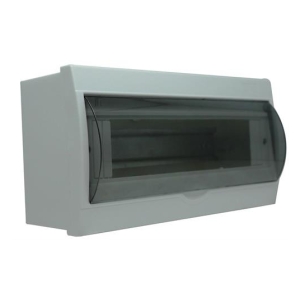 White wall-mounted metal cabinet with a curved glass front, likely a small display or secure storage box.