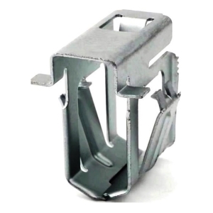 Metal spring clip/bracket with folded prongs, a mounting clip used to secure panels or components.