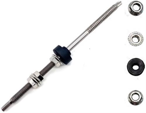 SOLSIBRHBS01 - Computech-Solutions Adjustable tension rod with nuts and spring, shown with matching washers and nuts on the side for mounting or alignment.