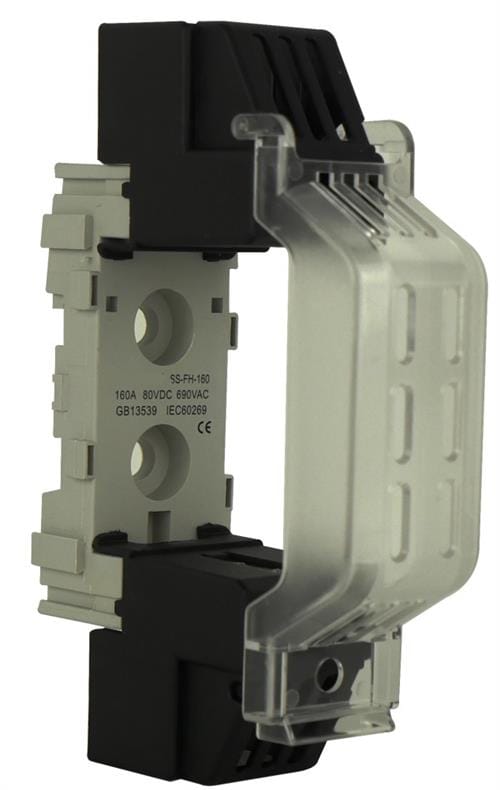 SOLSSNT00160A1PC ComputechSolutions Two-pole electrical terminal block with a clear protective cover and black mounting base (industrial connector).