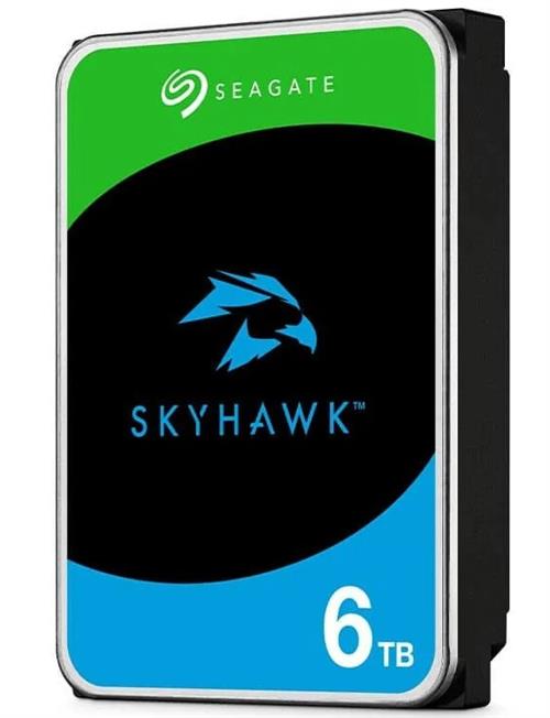 ST6000VX009 - Computech-Solutions Internal Seagate SkyHawk 6 TB hard drive with a green top panel and blue bottom, shown at an angle.