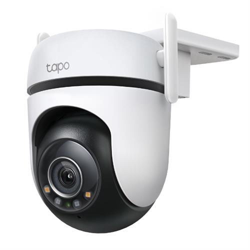 TAPO-C520WS - Computech-Solutions White Tapo dome security camera with mounting bracket, angled to monitor an area.