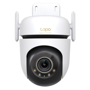 White dome security camera with lens and infrared LEDs, branded 'tapo'.
