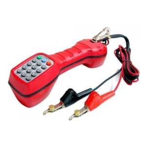 Red portable car jump starter with attached black and red jumper cables and clamps for jump-starting a vehicle.