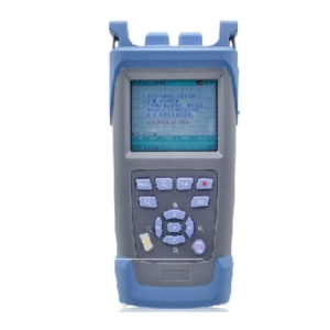 Blue-gray handheld diagnostic device with a small screen and keypad.