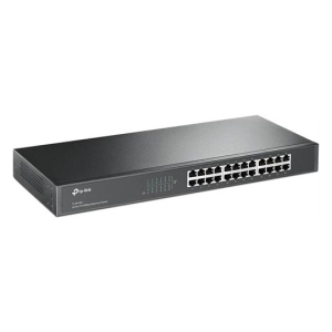 TP-Link 24-port Gigabit Ethernet switch with front LEDs and ventilation on the side panel