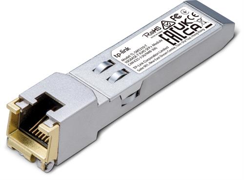 TL-SM5310-T - Computech-Solutions Small form-factor pluggable (SFP) fiber optic transceiver module with a gold-plated connector and label on top.