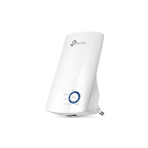 White TP-Link Wi-Fi range extender with a blue circular LED indicator on the front.