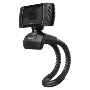 Trust HD 720p webcam mounted on a flexible gooseneck neck with an adjustable mount