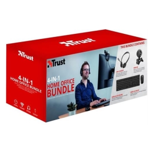 Red Trust 4-in-1 Home Office Bundle box featuring a man at a computer and peripherals illustration on the side panel.