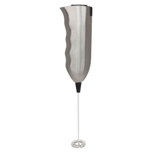 Electric hand blender with a stainless steel body and whisk attachment