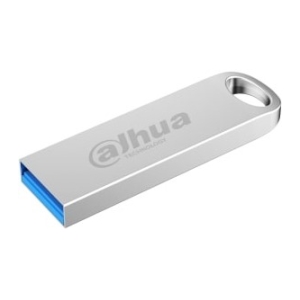 Metal USB flash drive with a blue connector and Dahua logo on the silver body.