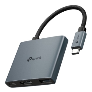 TP-Link USB-C hub with HDMI and USB-A ports and a braided cable attached