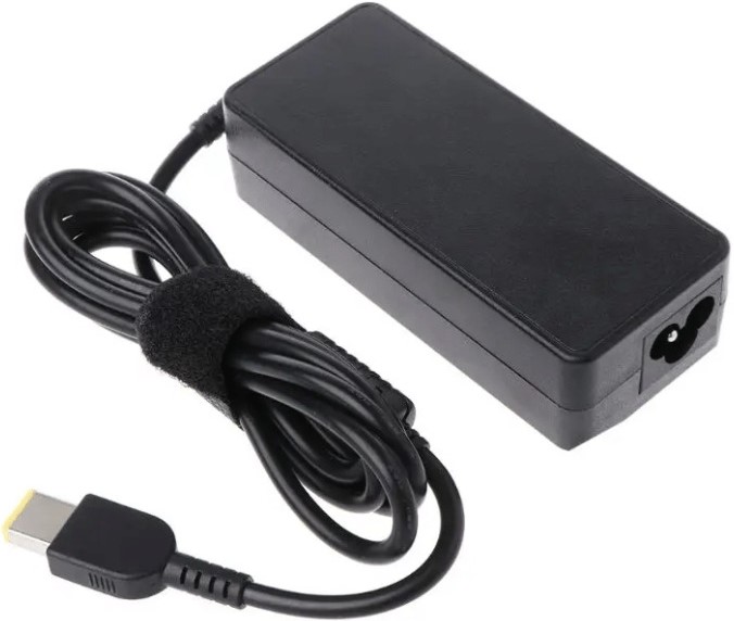UNIQ-LENOV-NLTC2LU - Computech-Solutions Black rectangular laptop power adapter with coiled cord and Velcro strap