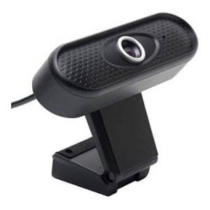USB webcam with a clip-on mount and textured black housing.