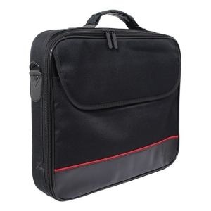 Black rectangular laptop bag with a front pocket and red accent along the bottom edge.