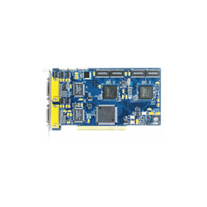 Blue computer expansion card PCB with gold edge connector and many chips/ capacitors on both sides (likely a PCIe card). Understated, informative description for screen readers.