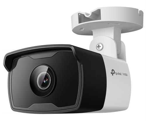 VIGI-C320I28MM - Computech-Solutions White-and-black surveillance camera mounted on a white ceiling/wall bracket, angled downward for security monitoring.