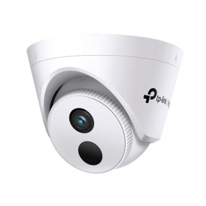 White TP-Link security camera dome, angled to monitor a room/area (ceiling-mounted).