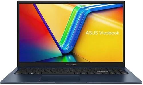 X1504VA-I716512BL0W - Computech-Solutions Open ASUS Vivobook laptop displaying a colorful screen; blue chassis and black keyboard, brand visible on the screen and bezel