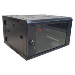 Lockable glass-front server rack cabinet in black metal, with a ZA Tech logo visible inside.