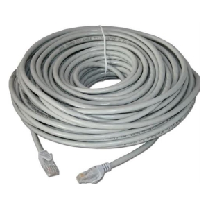 Coiled gray Ethernet patch cable with RJ-45 connectors