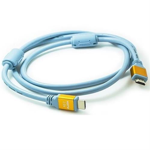 ZA-HDMIC10-4K - Computech-Solutions Coiled blue HDMI cable with gold-plated connectors and a ferrite choke in the middle.