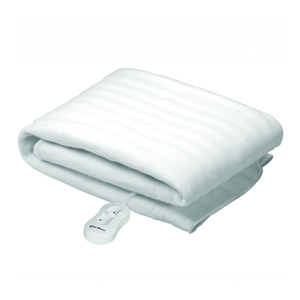 ZE1103 - Computech-Solutions White electric blanket folded with its control unit and cord attached.