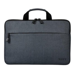 110200 - Computech-Solutions Gray fabric laptop case with top carry handle and front zip pocket, suitable for tablets or laptops up to a slim size.