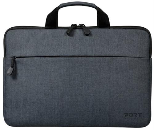 110200 - Computech-Solutions Gray fabric laptop case with top carry handle and front zip pocket, suitable for tablets or laptops up to a slim size.