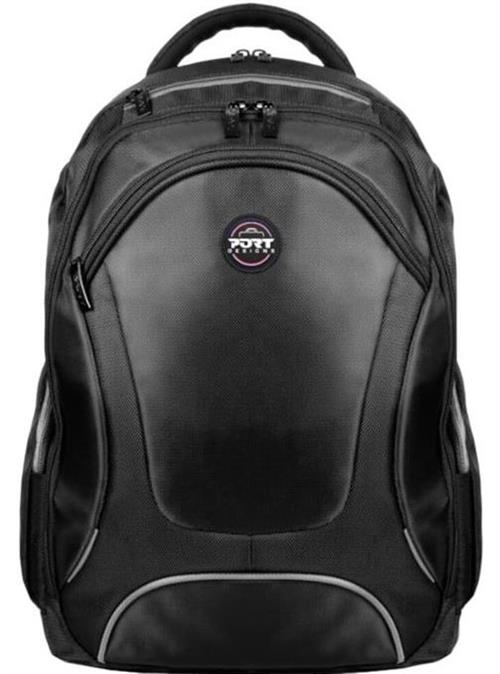 160510 - Computech-Solutions Black backpack with multiple zip compartments and a small logo on the front, suitable for school or travel.