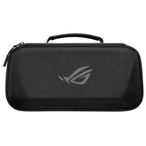90NV00D0-P00030_Asus-ROG-Xbox-Ally-2-in-1-Premium-Case--Black_wr_01jpg - Computech-Solutions Black zippered carrying case with a top handle and a gray ROG logo on the front.