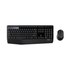 Logitech wireless keyboard with numeric keypad and a matching mouse on a white background