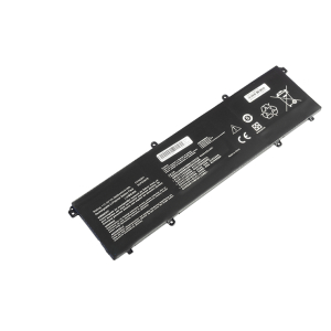 BATAS13801A-F - Computech-Solutions Black laptop battery with white labeling and safety icons, photographed at an angle.