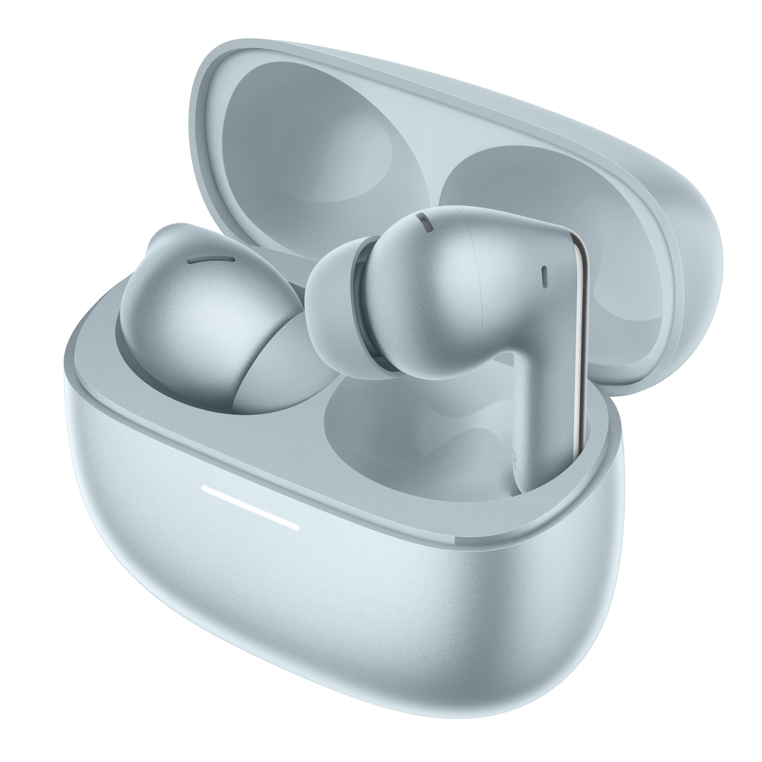 BHR08GMGL_Xiaomi-Redmi-Buds-8-Pro-Glacier-Blue_03-jpeg - Computech-Solutions True wireless earbuds resting in an open charging case, light blue color, with a soft matte finish.