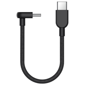 BHR08W0GL-_Xiaomi-3A-Braided-USB-Type-C-Cable-10cm-60W_wr01jpeg - Computech-Solutions Braided black USB-C to USB-C charging cable with a right-angle connector on the left and a straight USB-C plug on the right.