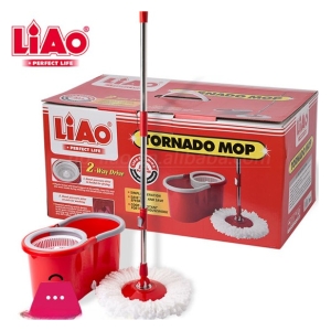 CSY-T130060-1 - Computech-Solutions LiAo Tornado Mop set with red bucket and two-part spin mop, displayed with its packaging box.