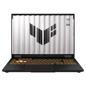 FX608JMR-I71610G0W - Computech-Solutions ASUS TUF gaming laptop with orange backlit keyboard and a geometric logo on the screen.