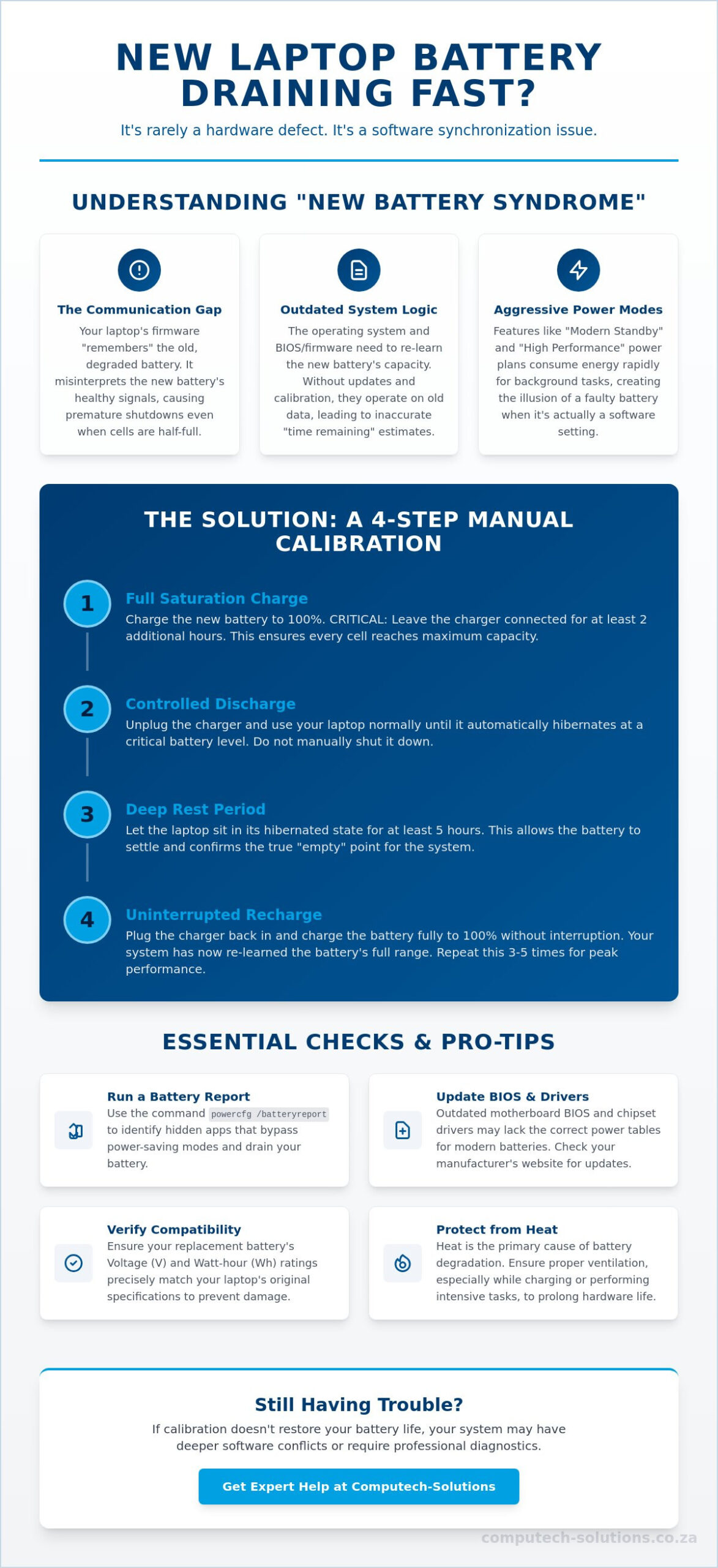 Laptop Battery Draining Fast After Replacement Here is Why and How to Fix It - Infographic - Computech-Solutions Laptop Battery Draining Fast After Replacement? Here is Why and How to Fix It