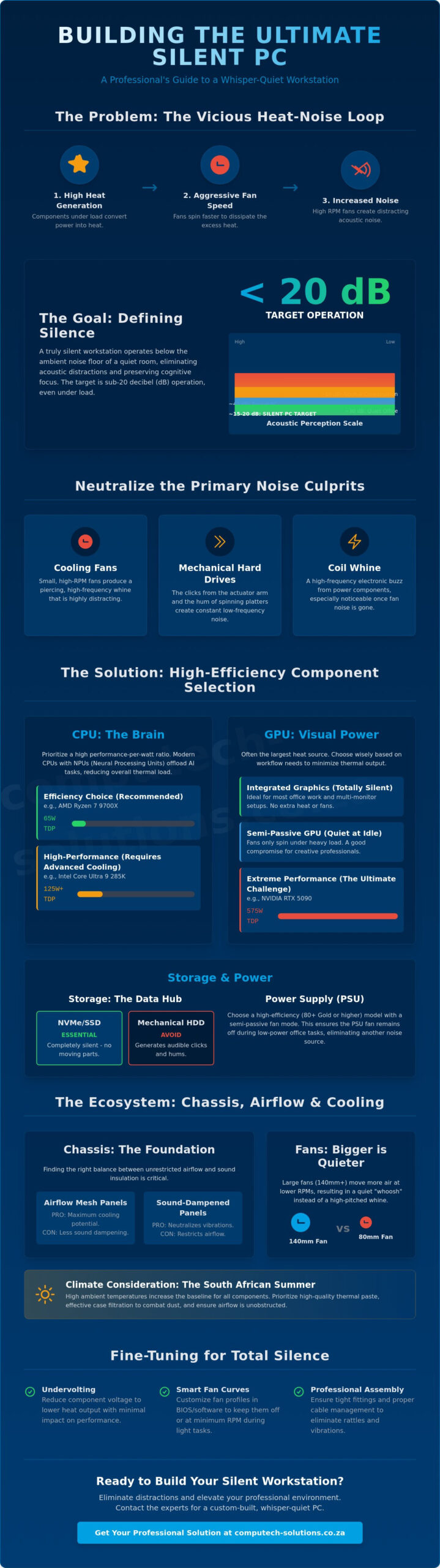 Building a Silent Home Office PC in 2026 The Ultimate Guide to Acoustic Performance - Infographic - Computech-Solutions Building a Silent Home Office PC in 2026: The Ultimate Guide to Acoustic Performance